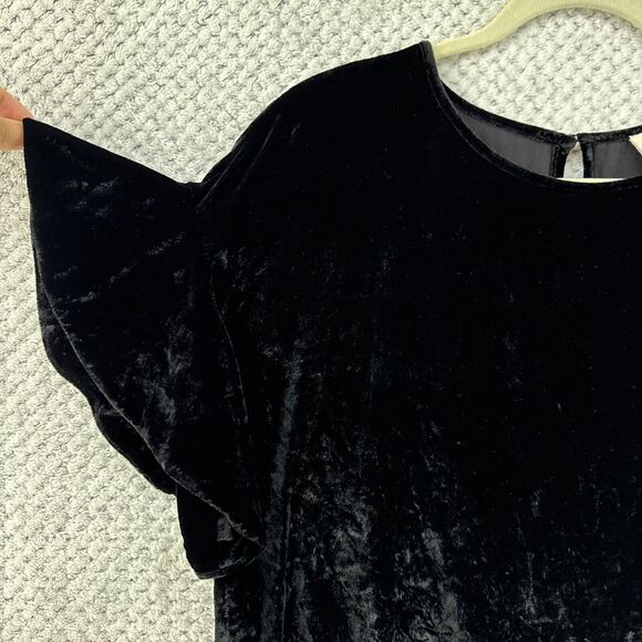 AG Adriano Goldschmied Top Women S Black Velvet Boat Neck Short Flutter Sleeves - Picture 3 of 9